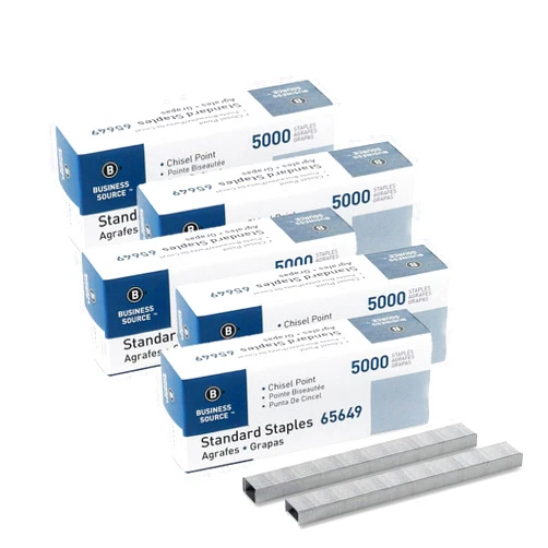 Business Source Chisel Point Standard Staples - Box of 5000 (65649) - 5 Pack