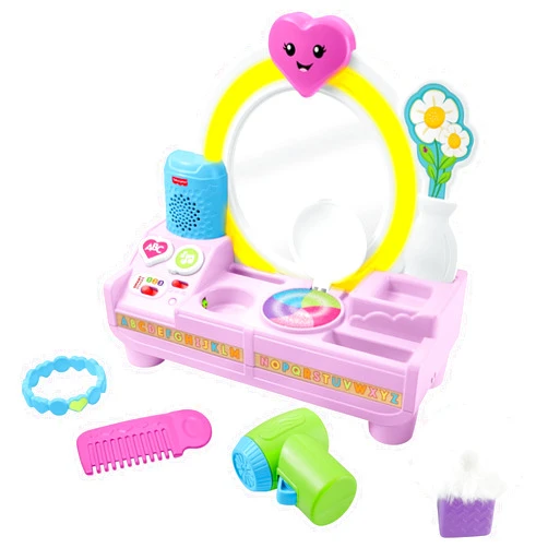 Fisher-Price Baby Toy Let’s Get Ready Vanity Laugh & Learn Musical Learning Playset, 4 Accessories for Toddler Pretend Play Ages 1+ Years