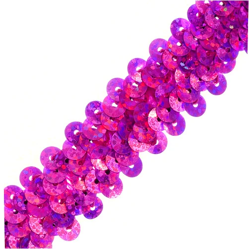 Trims by the Yard 2-Row Starlight Hologram Sequin Stretch Trim, 7/8-Inch Versatile Sequins for Crafts, Durable Sequin Trim for Costumes, Fashion, and Home Decor, Fuchsia