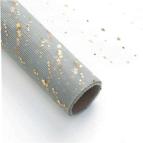 Banxidi Korean Gilding Star Moon Net Mesh Yarn Floral Wrapping Paper 2 Roll Florist Supplies Sequin Mesh Flower Bouquet Wrapping Paper Floral Supplies for Fresh Flower,DIY Crafts, 18.9in x 5Y (Misty Blue)