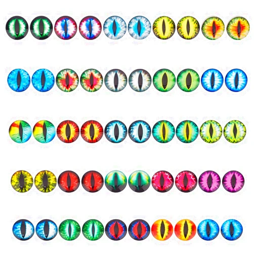 PH PandaHall 50PCS Glass Dragon Eyes, 25 Style 30mm Animal Craft Eyes Half Round Dome Glass Cabochon Flatback Horse Eyes Cat Eyes for Sculptures Props Halloween and Clay Animals Making