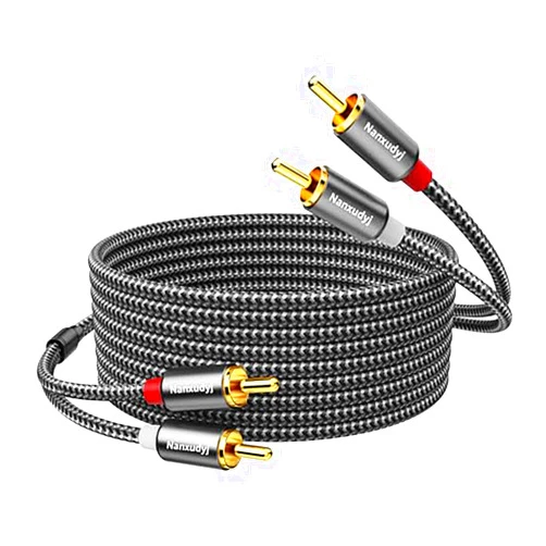 Nanxudyj 2RCA Cable 6ft,2RCA to 2RCA Audio Stereo Cable,Male to MaleRCA Cord Gold Plated Nylon-Braided Dual Shielded Auxiliary Car Audio Subwoofer Adapter Cord for Home Theater Amplifier Hi-Fi System