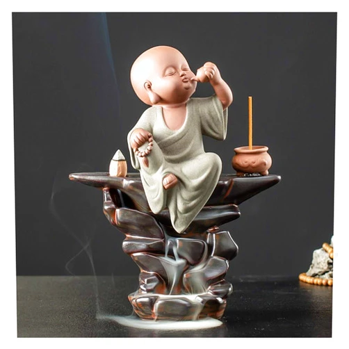 HDGTDR3SS1947SSSSTT Household Backflow Incense Burner Creative Ceramic Monk Decoration Incense Burner Zen Indoor Incense Stick Incense Holder Tea Ceremony Incense Decoration Incense Burne (B)