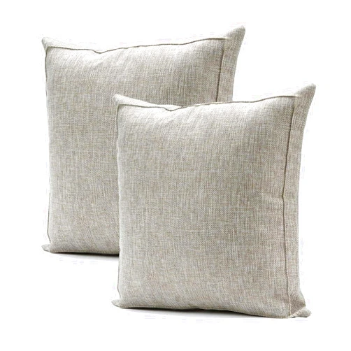 Jepeak 18x18 Inch Decorative Throw Pillow Covers Pack of 2 Burlap Linen Solid Cushion Covers Farmhouse Square Pillow Cases for Sofa Couch Bed Home Decor, Beige/Khaki Threads