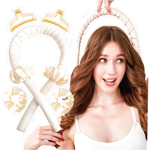 Mimoji Heatless Curling Rod Silk Headband, No Heat Curls Rollers, Curlers with Ribbons Sleeping Soft Wave Hair Curler DIY Hair Styling Tools Formers for Long Medium Hair (Champagne)
