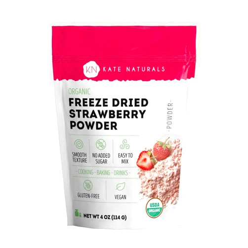 Kate Naturals Freeze Dried Strawberry Powder for Baking, Camping & Drinks. Natural Strawberry Flavoring for Cakes, Icing & Smoothies (4 oz, Organic)