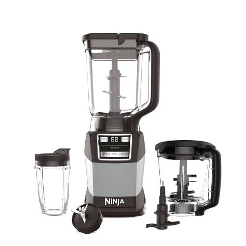 Ninja Blender, Compact Kitchen System, 1200W, 3 Functions for Smoothies, Dough & Frozen Drinks with Auto-IQ, 72-oz.* Blender Pitcher, 40-oz. Processor Bowl & 18-oz. Single-Serve Cup, Grey, AMZ493BRN