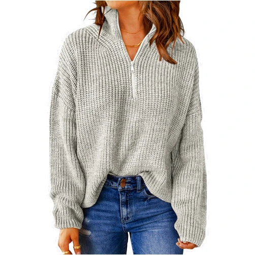 MEROKEETY Women's 2024 Long Sleeve Chunky Knit Sweaters 1/4 Zip Polo V Neck Casual Pullover Tops