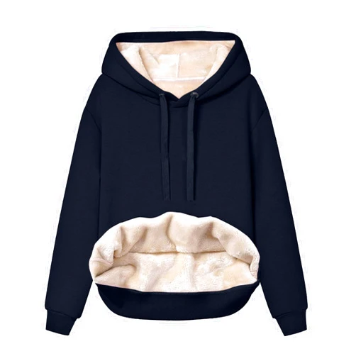 Generic Womens Casual Winter Warm Fleece Sherpa Lined Pullover Solid Color Hoodie Hooded Trendy Sweatshirts with Pockets