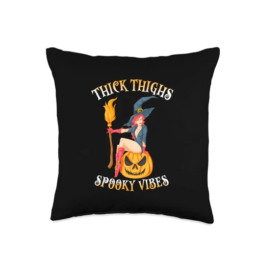 Alt Girl Aesthetic for Thick Thighs Women Thick Thighs-Spooky Vibes Halloween Costume Witchy Women Throw Pillow, 16x16, Multicolor