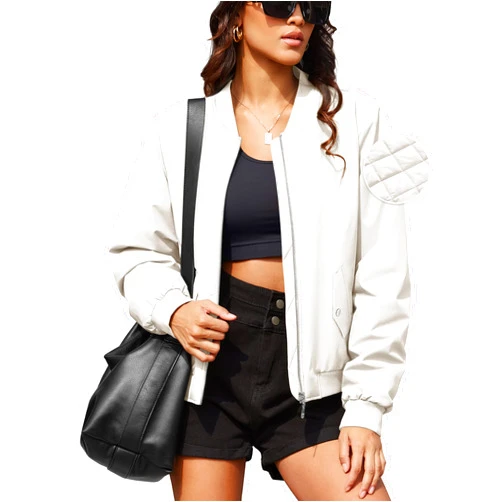 MAGCOMSEN Women's Bomber Jacket Casual Quilted Lined Coat Zip Up Winter Fall Windbreaker Fashion Outerwear with Pockets