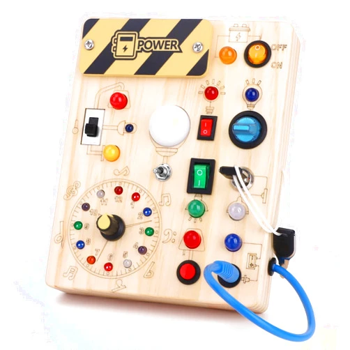 Grarain Montessori Busy Board with Led Light, Sensory Board for Toddlers 1+ Year Old, Wooden Montessori Toys Gifts for 1+ Year Old Boy and Girl
