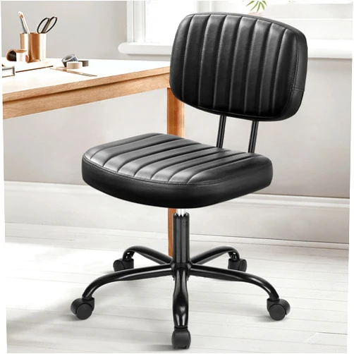 DUMOS Armless Home Office Chair Ergonomic Desk with Comfy Low Back Lumbar Support, Height Adjustable PU Leather Computer Task with 360° Swivel Wheels, for Small Space, Kids and Adults, Black