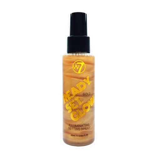 W7 Ready Set Glow Makeup Setting Spray - Shimmer Finish - Long-Lasting, Ultra-Fine Formula (Gold)