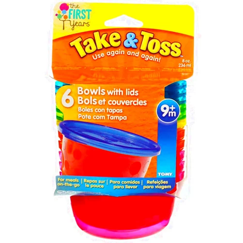 The First Years First Years Y1032v 8 Ounce Take and Toss Bowls With Lids 4 Packs of 6 Bowls