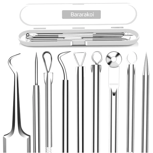 UWOIST 5PCS Blackhead Remover Comedone Extractor, Curved Blackhead Tweezers Kit, Professional Stainless Pimple Acne Blemish Removal Tools Kit