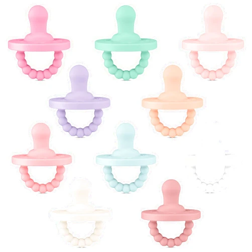 Ryan & Rose Cutie PAT Pacifier Teether 10 Pack Assorted Colors (Collins (Girl), Flat)