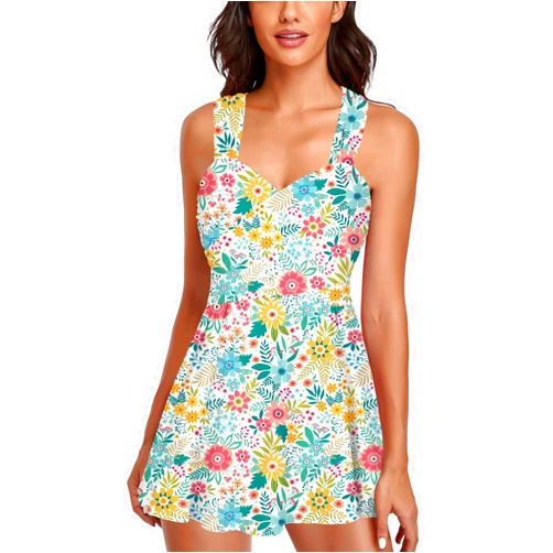 Smicabe Women's Elegant Crossover Swimsuits Two Piece Tummy Control Bathing Suits Floral Swim Dress with Shorts