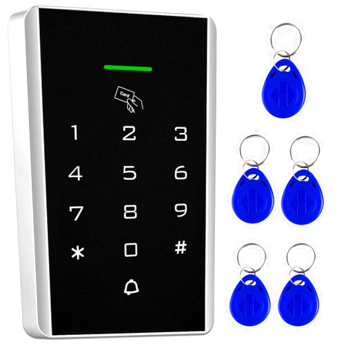 Toncont Door Access Control Keypad, 125KHz Proximity ID Card Access Control System, Support 1000 Users Door Access Control, Stand-Alone Keypad + 5PCS Keychains for Entry Access Controller Gate Opener