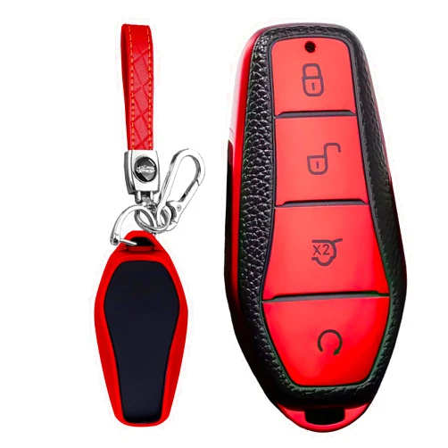 TECART for BYD TPU Key Fob Cover Fit for BYD Han Ev Tang Dm / Qin PLUS / Song Pro / MAX/ Yuan Buckle Key Case Protective Red
