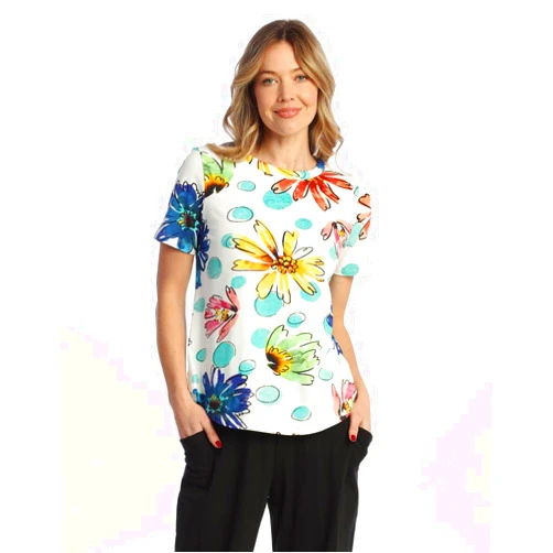 Jess & Jane Women's Cotton Spandex Round Neck Short Sleeve Top - KS2