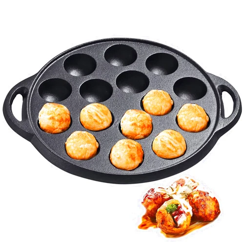 WUWEOT Non-Stick Aebleskiver Pan, Pre-Seasoned Cast Iron Pancake Octopus Ball Grill, 1.5