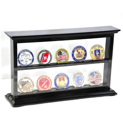 SfDisplay.com,LLC. sfDisplay.com, Factory Direct Display Cases 2 Shelves Military Challenge Coin Curio Stand Rack w/UV Protection Viewing from Both Side, Black