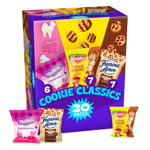 Keebler Assorted Cookie Classics Variety Pack - Mother’s Circus, Keebler Fudge Stripes & Famous Amos, 20 Pouch Box, 20 oz