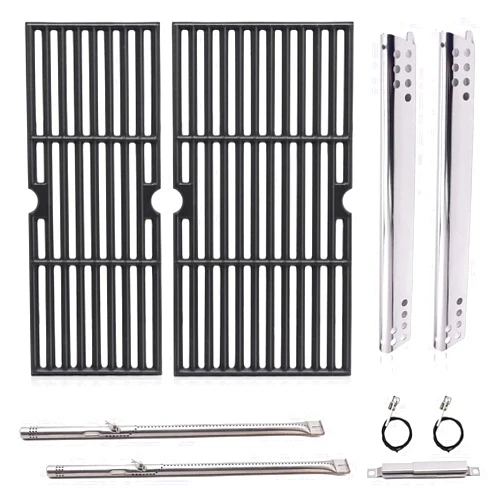 Criditpid Grill Replacement Parts for Charbroil 2 Burner 463625217, 463673519, 463625219, 463625217, 463673017, 463673517, G470-0002-W1, G470-0003-W1, 18 Inch Cast Iron Grates, Heat Plates, Burners