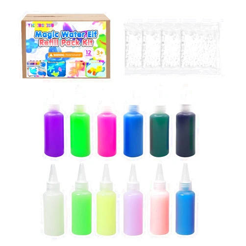 Yichushisu Magic Water Elf Toy Refill Kit,Aqua Fairy Water Gel Kit with 12 Gels (6 Pure Colors,6 Glow-in-the-Dark) and 4 Packs Magic Powder. Perfect for Birthday Gifts,Arts & Crafts DIY STEM Kits for Kids