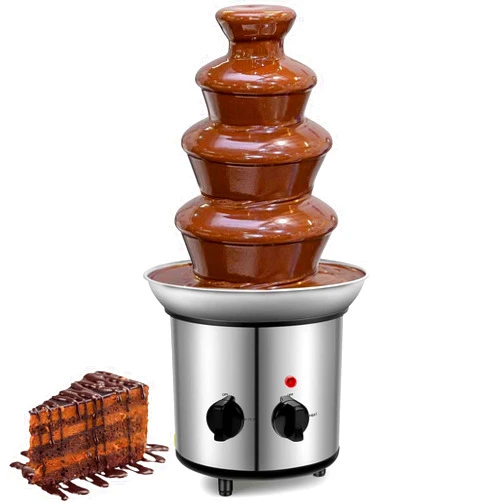 YSUEFIJO 4 Tiers Chocolate Fountain, Chocolate Fountain for Home, Stainless Steel Chocolate Fondue Fountain, Removable Serving Tray, Heat Motor Controls Pot, for Cheese, BBQ Sauce