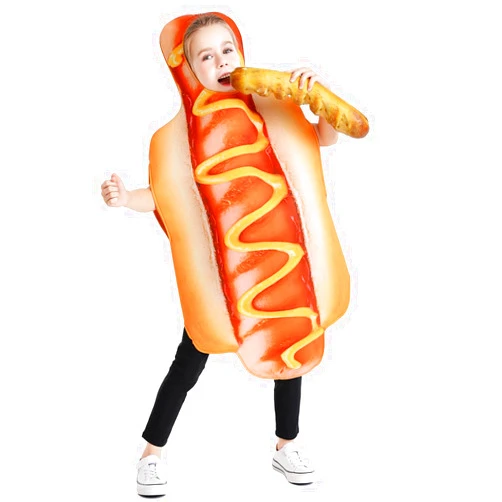 Seasons Hot Dog Costume for Kids, Funny Food Halloween Costume for Kids 4-6 Years