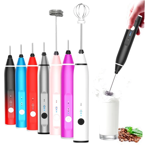 Laposso Milk Frother Rechargeable Handheld Electric Whisk Coffee Frother Mixer with 2 Stainless whisks 3 Speed Adjustable Foam Maker Blender for Coffee Matcha Latte Cappuccino Hot Chocolate（Black）