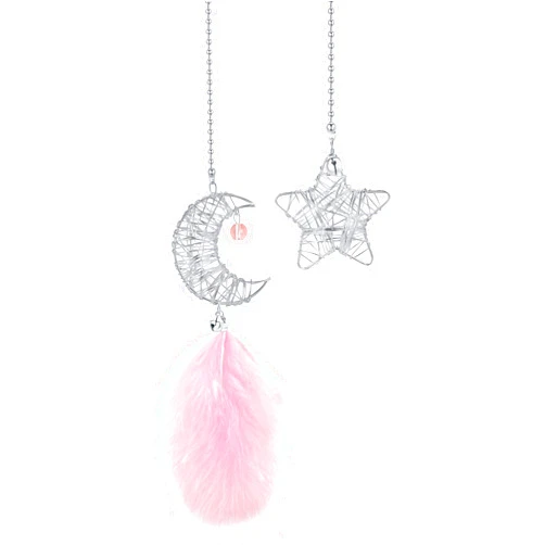 DUQGUHO 2 Pcs Dream Catcher Car Interior Rearview Mirror Hanging Decor Crescent Moon and Star Pink Feather Dream Hanging Ornament Boho Charms Home Decor