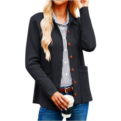 GRACE KARIN Women Casual Cardigan Knit Button Down Shirts Long Sleeve Shacket Jacket with Pockets