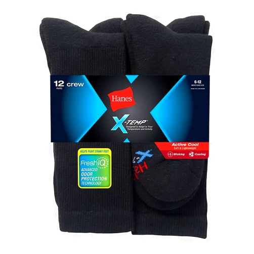 Hanes mens X-Temp 12-Pack Active Cool Crew Socks