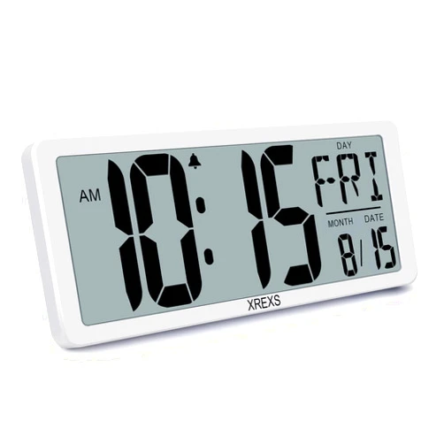 XREXS Large Digital Wall Clock, Electronic Alarm Clocks for Bedroom, Count Up & Down Timer, Battery Operated 14.17 Inch Large LCD Screen with Time/Date/Temperature Display