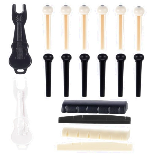 ZEYIYER 12 PCS Acoustic Guitar Pegs, Acoustic Guitar Bridge Pins, Guitar String Pins Replacement Tool with 2 pcs Acoustic Guitar Nut and 2 pcs Bridge Pin Puller, White and Black