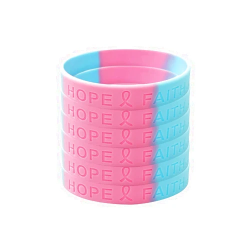 KVZVK 6 Pcs Breast Cancer Awareness Bracelets ，Pink Ribbon Silicone Breast Cancer Awareness Month Wristbands for Women Hope Faith Party Supplies Gifts