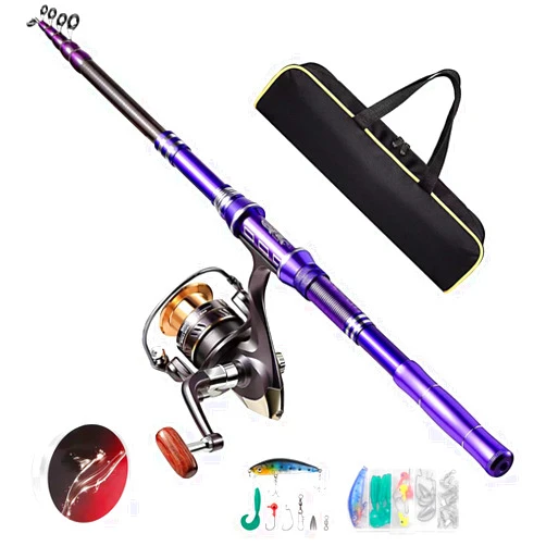 Castaroud Carbon Fiber Fishing Rod and Reel Combos, Portable Telescopic Fishing Pole with Spinning Reel, Travel Bag for Saltwater Freshwater