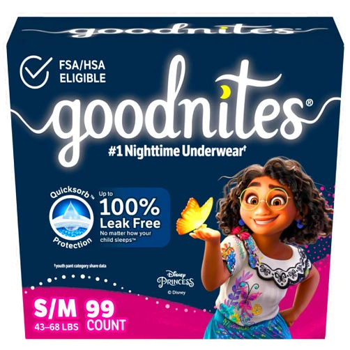 Goodnites Girls' Bedwetting Underwear, Size S/M (43-68 lbs), 99 Ct (3 Packs of 33), Packaging May Vary