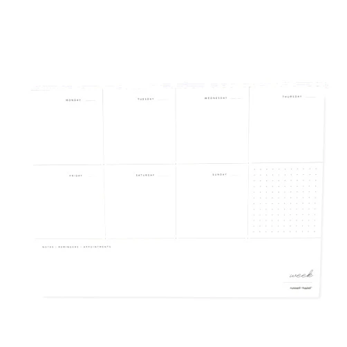 russell+hazel Weekly Notepad, White with Gilded Edges, 80 Sheets, 10” x 7” (27616)