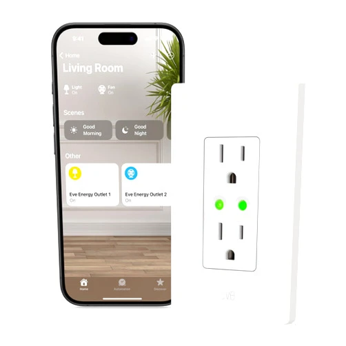 Eve Energy Outlet (Matter) – Smart Outlet & Power Meter, App & Voice Control, No Bridge, Thread, Works with Apple Home, Alexa, Google Home, SmartThings, 100% Privacy, Requires Thread Border Router