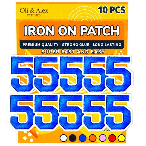 Oli and Alex Iron On Patches-Royal Blue Number 5 Iron on Patches-10 pcs Number Patches Embroidered Decorative Repair Patches for Clothes (Blue,5)
