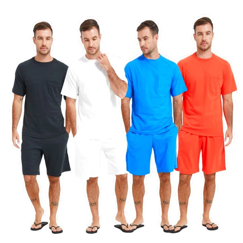Mucwer Men's Cotton Shorts Pajamas Set, Short Sleeve Shirt Sleepwear Summer Nightwear Lightweight Sleep Sets [ S-3XL ]