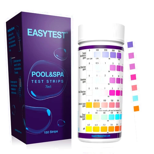 EASYTEST 7-Way Pool Test Strips, 150 Strips Water Chemical Testing for Hot tub and Spa, Accurate Test Bromine, Total Alkalinity, pH, Free Chlorine, Total Hardness, Cyanuric Acid, and Total Chlorine