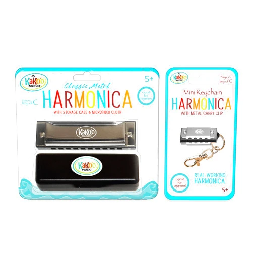 KaKo'o Music 2-Piece Stainless Steel Harmonica Set - Classic Silver Standard & Travel Size Beginner Wind Instruments for Kids or Adults-Key of C- Easter Baskets, Loot Bags, Stocking Stuffers Ages 5+