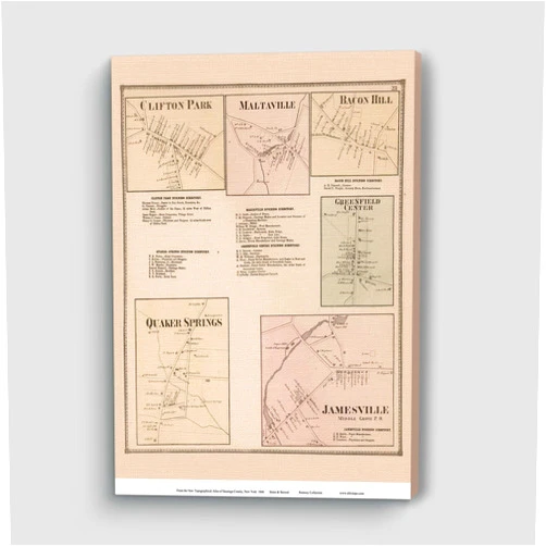 MG Global Vinage Canvas Print of Greenfield Center Jamesville 1866 Clifton Park Quaker Springs Saratoga County NY | 8x12 12x18 16x24 20x30 24x36 Historical City Wall Art Gift | Home Office Decor