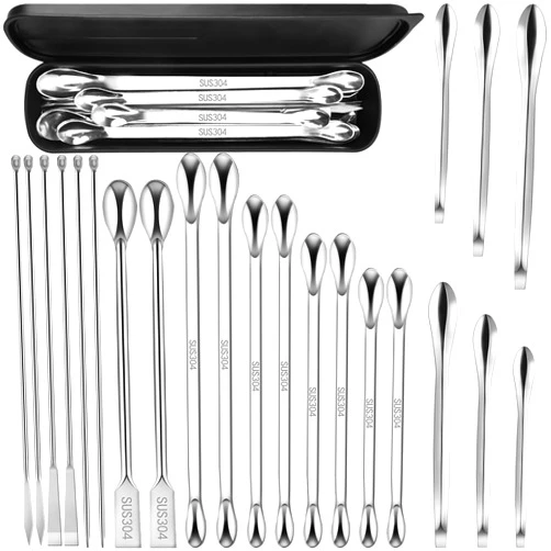 Artcome 23 Pcs 304 Stainless Steel Micro Spoop & Lab Spatula Set - Mixing Spatula - Laboratory Sampling Scoop - Powder Scoop for Empty Pill Capsules Filling