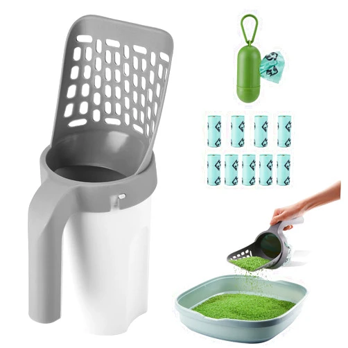 MYPIN Cat Litter Scooper with Holder, Cat Litter Shovel with Waste Can and Refill 135 Bags(9 Boxes of 15 Bags), Large Capacity Cat Scooper Portable Shovel
